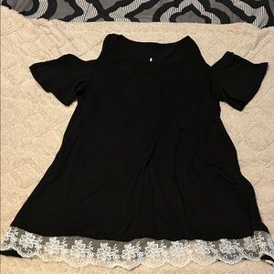 Black Lace Hem Women's Top